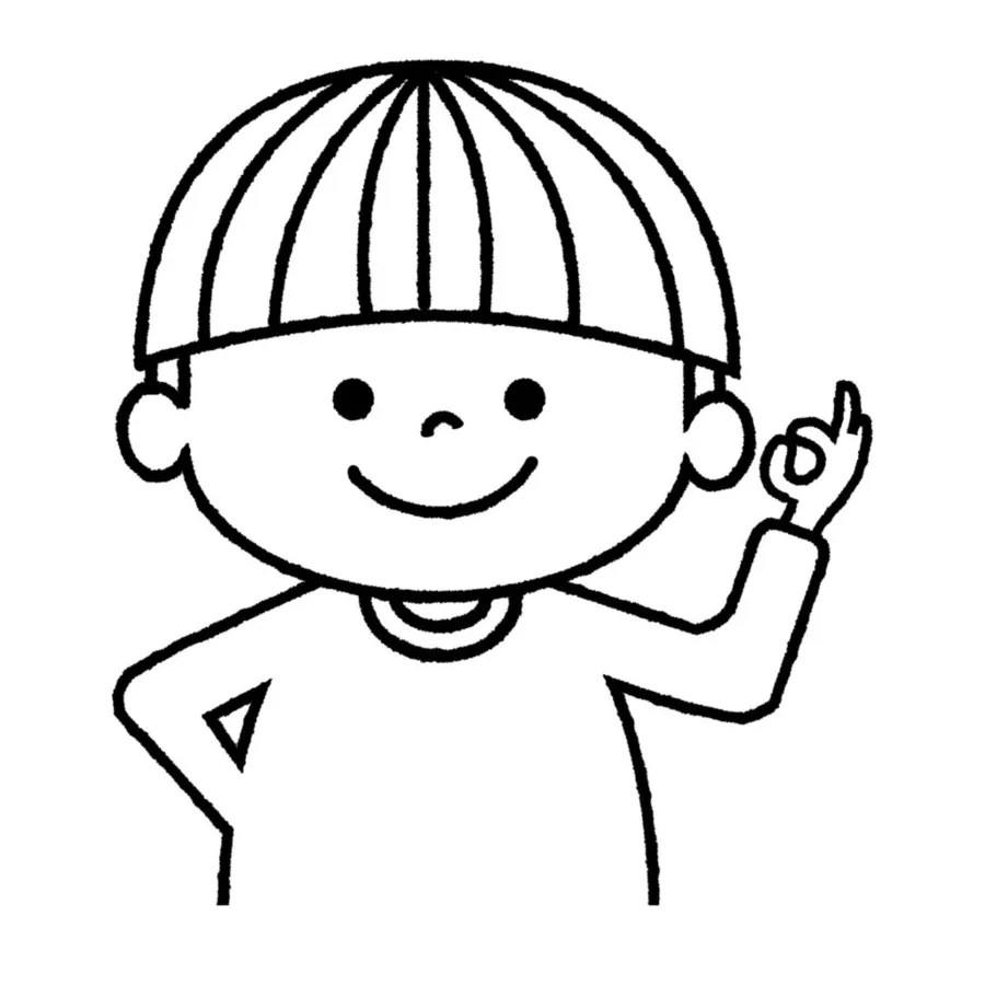 男の子okポーズ（モノクロ）